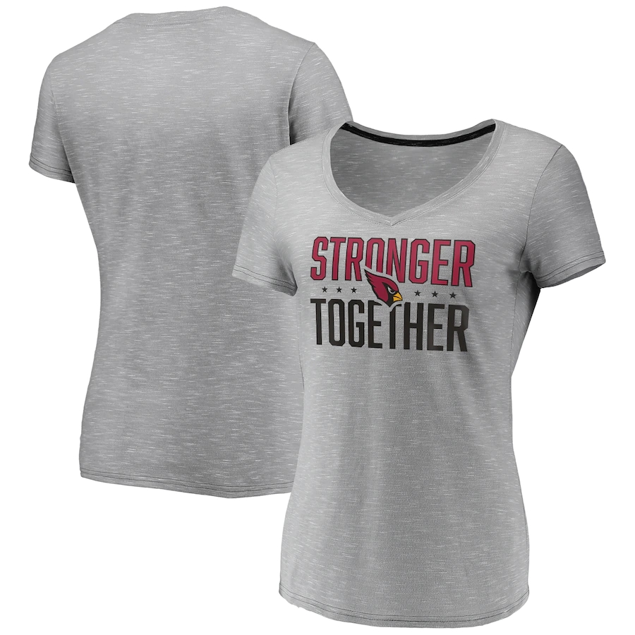 Women's Arizona Cardinals Gray Stronger Together Space Dye V-Neck T-Shirt(Run Small)